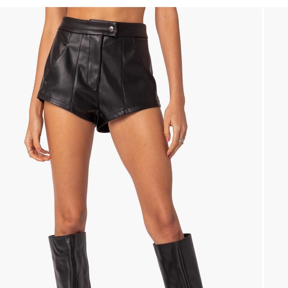 Edikted Ramona Black High Waist Faux Leather Shorts